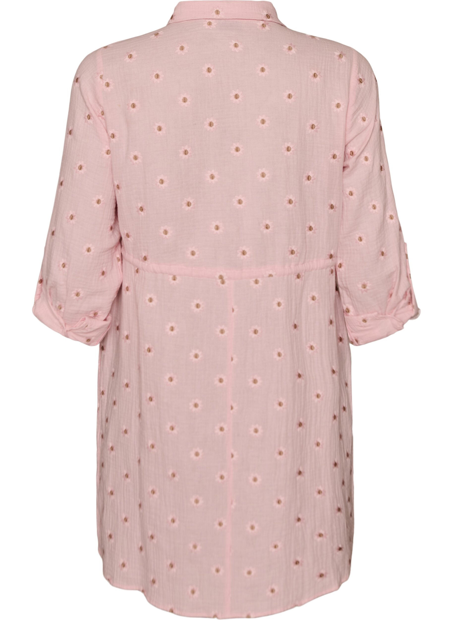 Zizzi Skjortkl&auml;nning i bomullsmuslin med broderade motiv, Rosa, Packshot image number 1