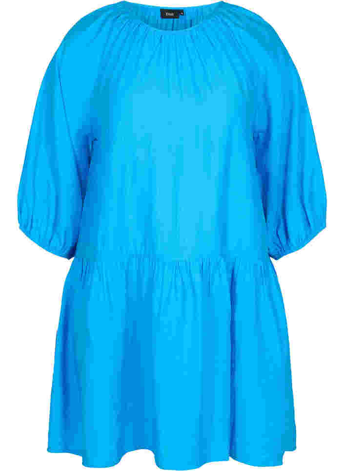 A-linjeformad tunika med 3/4-ärmar, Brilliant Blue, Packshot image number 0