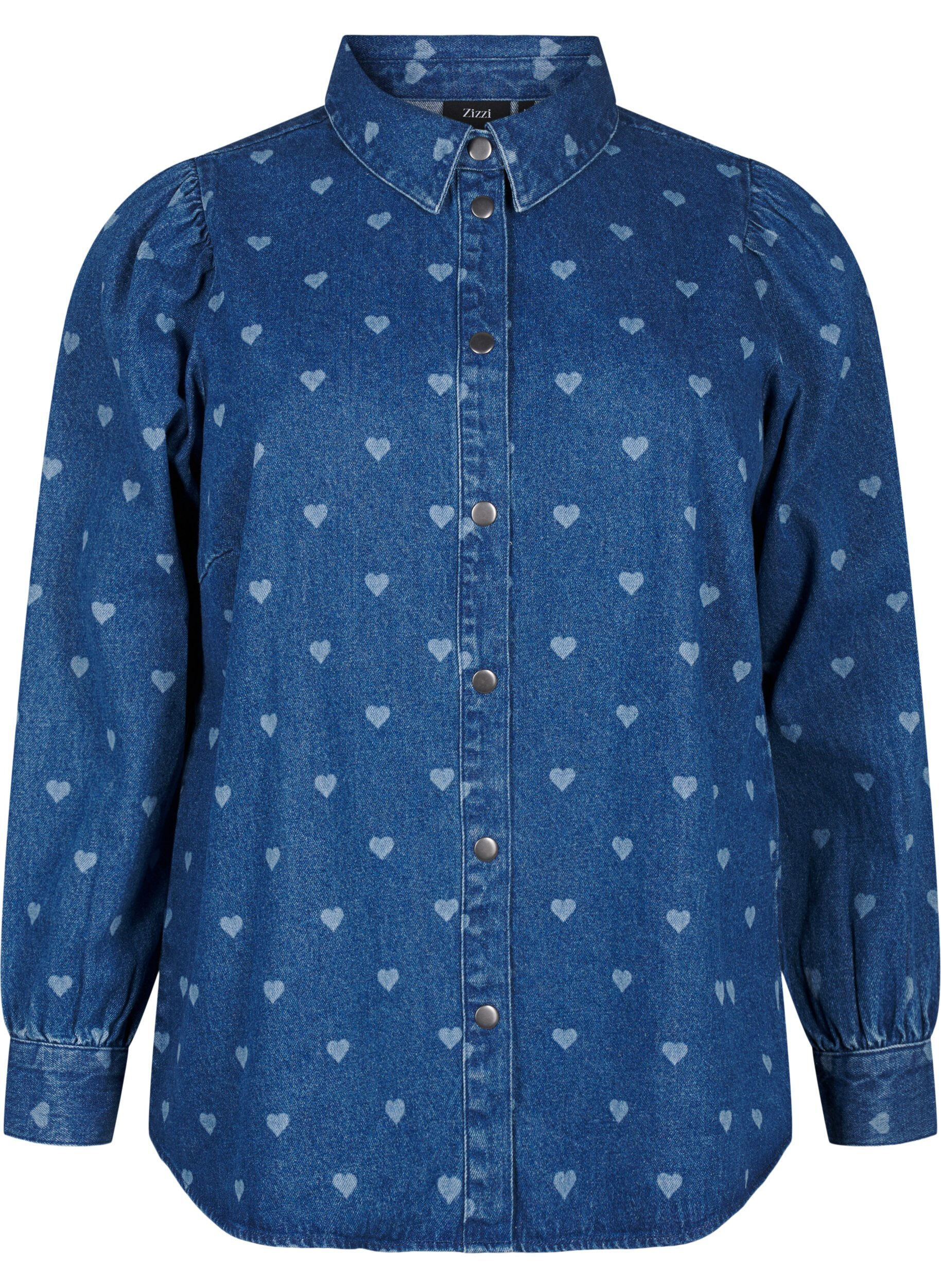 Zizzi Denimskjorta med hj&auml;rtan, L. Blue D. W. Heart, Packshot image number 0