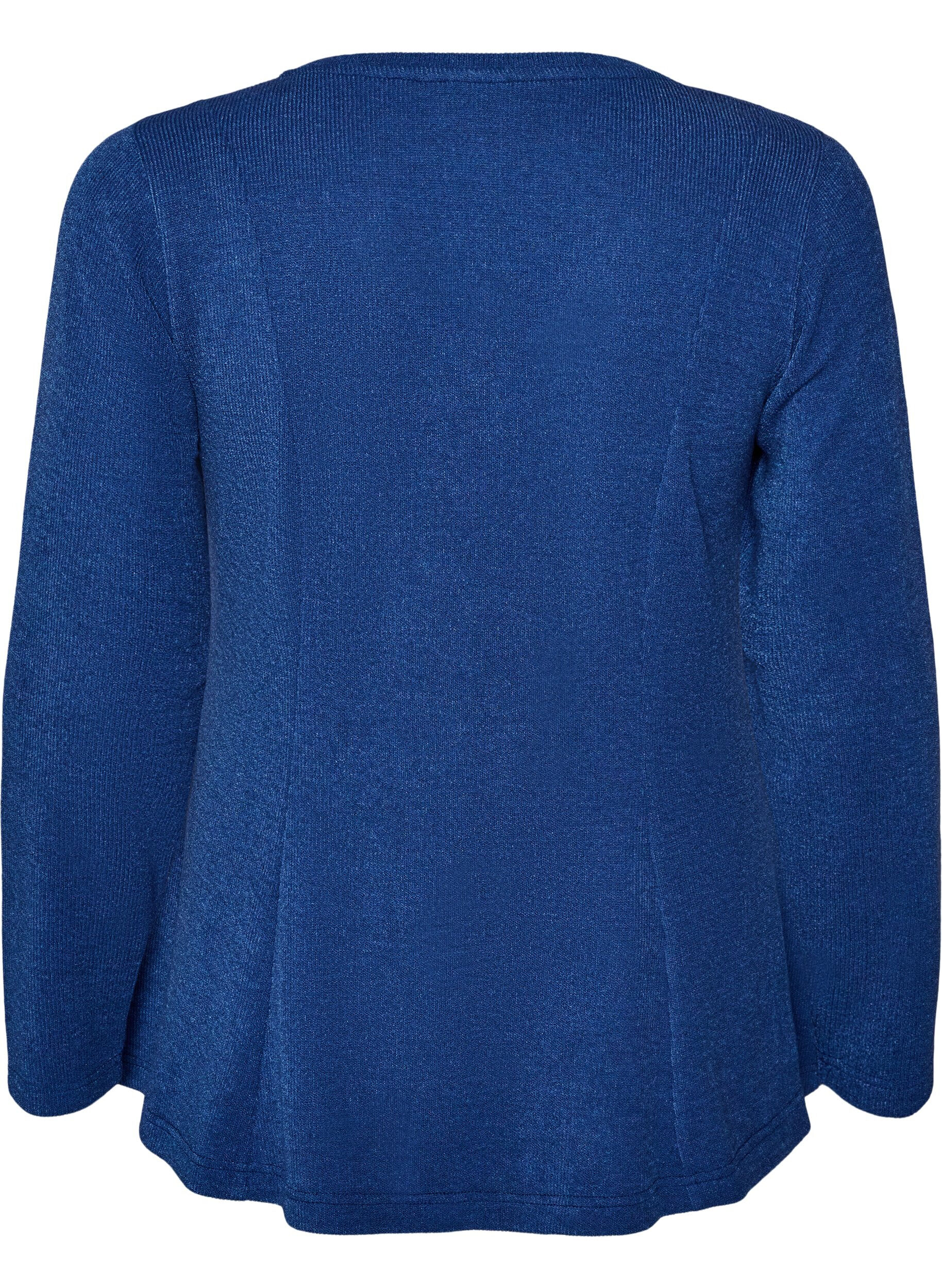 ZizziBlus i jersey med ribbad textur och a-linjeformad passform, Bl&aring;, Packshot image number 1