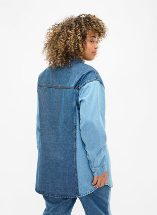 Colorblock jeansjacka, Light Blue Denim, Model image number 1