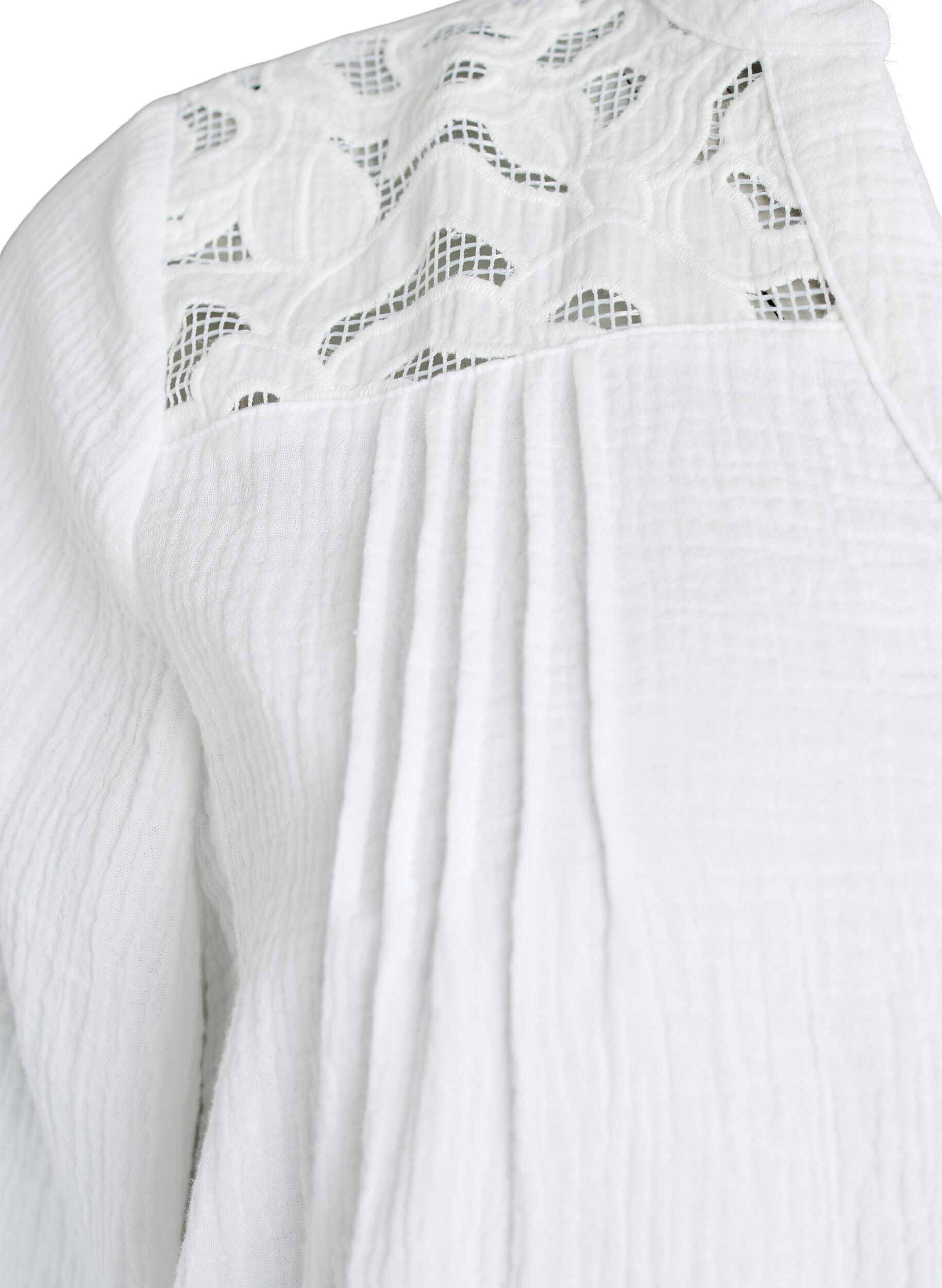 Zizzi Blus i bomullsmuslin med broderade detaljer, Vit, Packshot image number 3