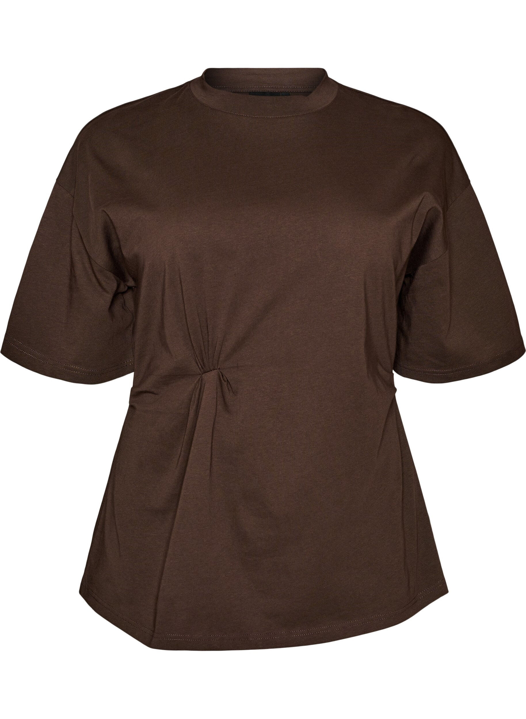 ZizziT-shirt med draperad detalj, Brun, Packshot image number 0