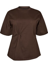T-shirt med draperad detalj, Brun