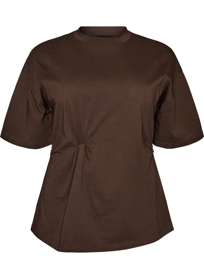 T-shirt med draperad detalj, Brun, Packshot image number 0