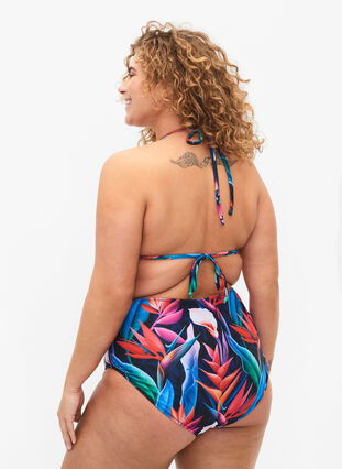 Bikiniunderdel med tryck och hög midja, Bright Leaf, Model image number 1