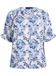 Skjortblus med halvl&aring;nga &auml;rmar, Beige