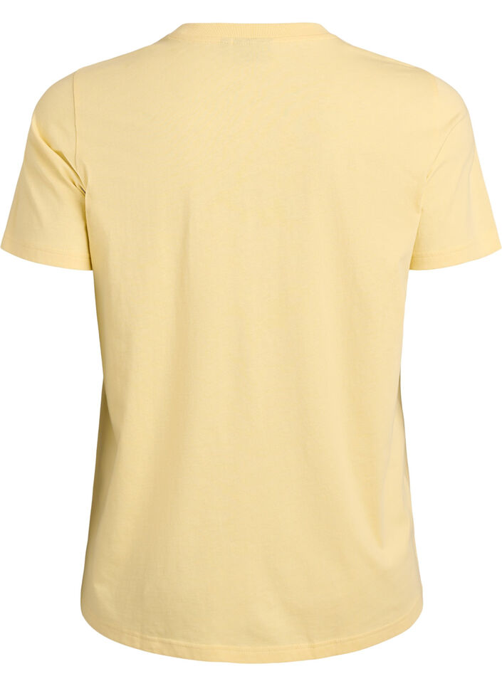 Enkel t-shirt i bomull med rund halsringning, Gul, Packshot image number 1