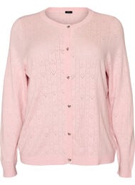 Stickad kofta med hj&auml;rtformat h&aring;lbroderi, Rosa