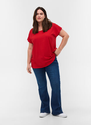 T-shirt i bomullsmix, Tango Red, Model image number 2
