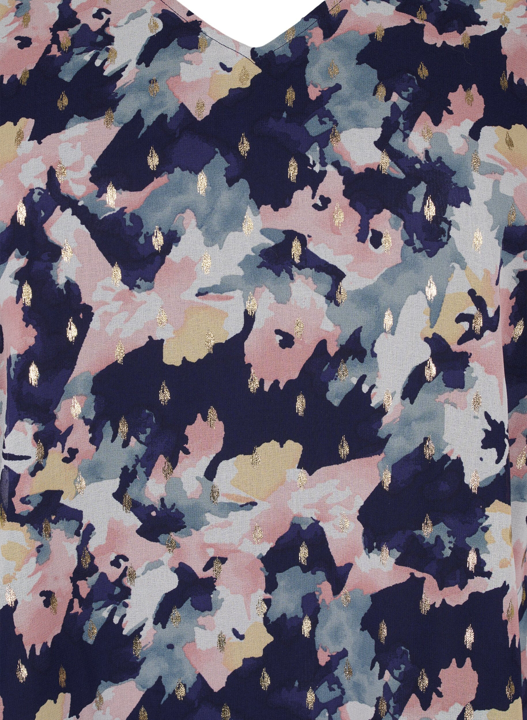 Zizzi Blommig blus med l&aring;ng &auml;rm och V-ringning, Night Sky AOP Flower, Packshot image number 2