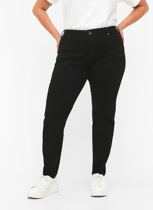 Emily-jeans med smal passform och normal midja, Black, Model image number 2
