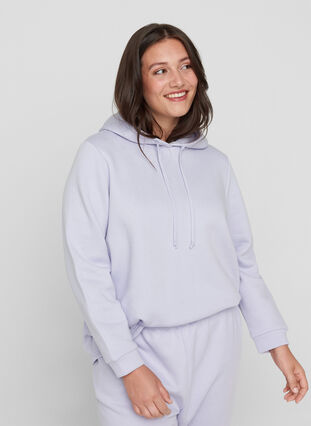 Sweatshirt med huva, Purple Heather, Model image number 0