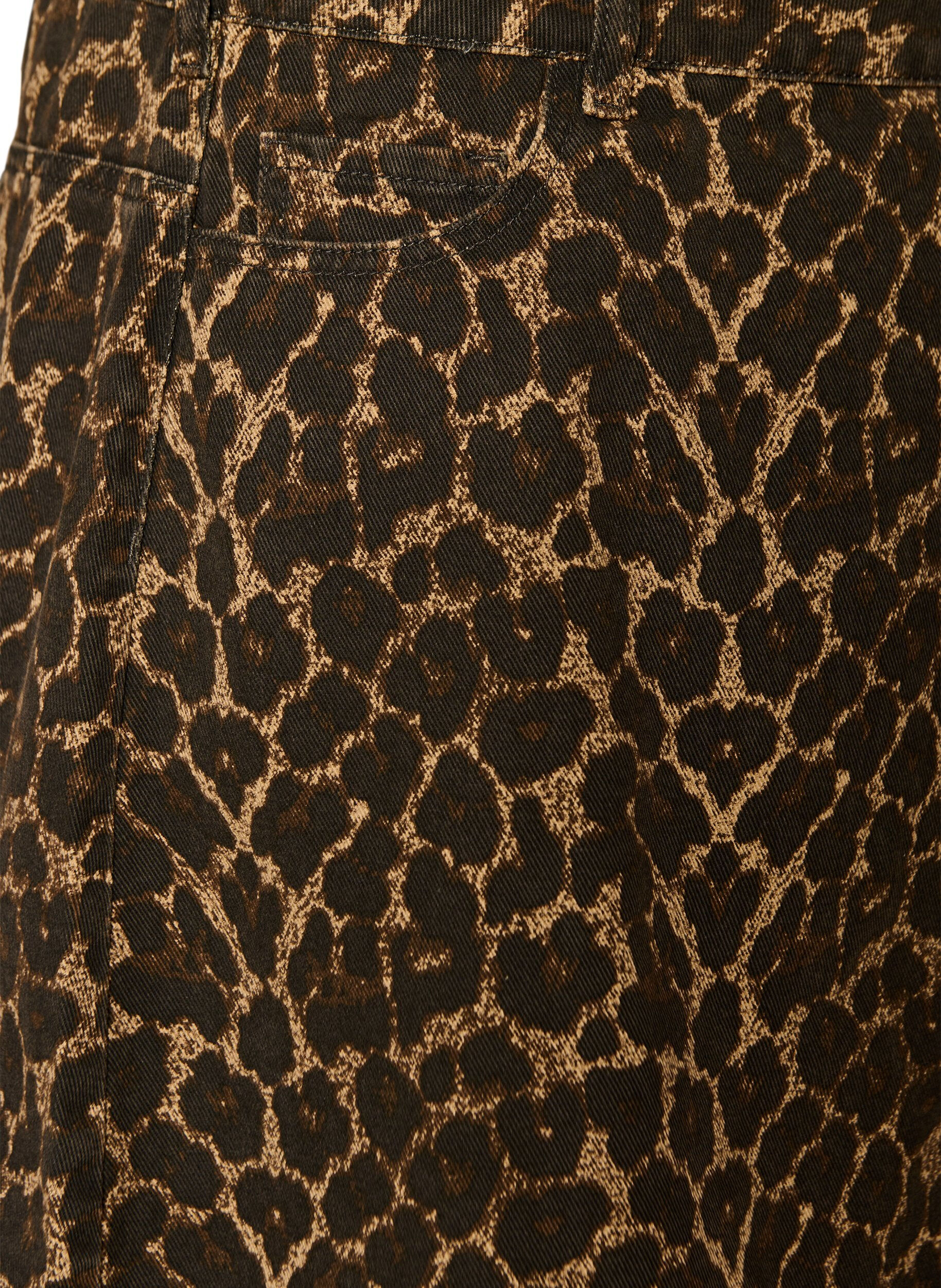 Zizzi A-linjeformad jeanskjol med leopardm&ouml;nster, Brun, Packshot image number 3