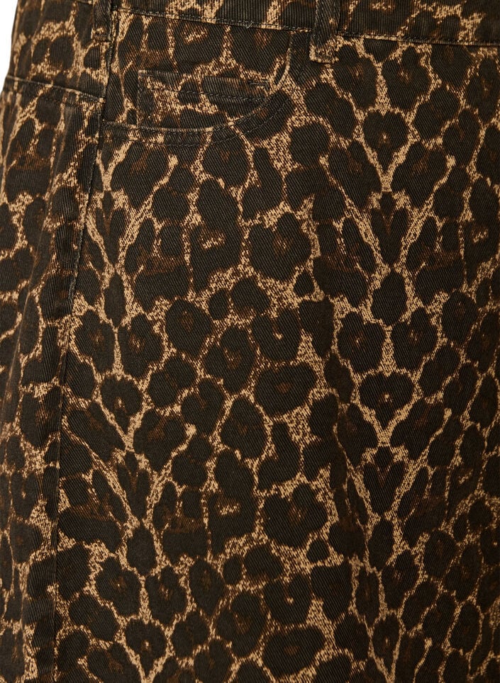 A-linjeformad jeanskjol med leopardm&ouml;nster, Brun, Packshot image number 3