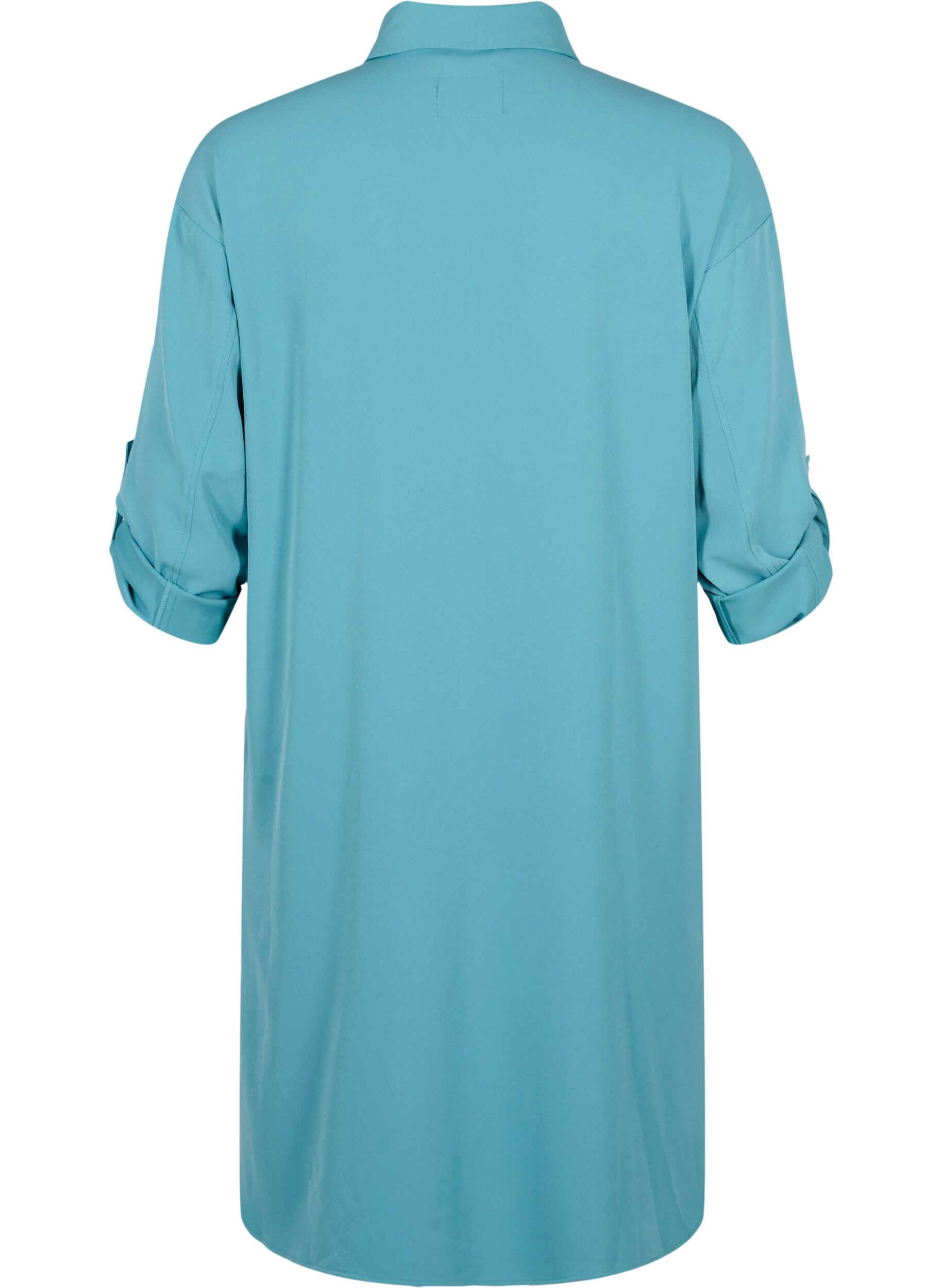 Zizzi L&aring;ng skjortjacka med knappar, Brittany Blue, Packshot image number 1