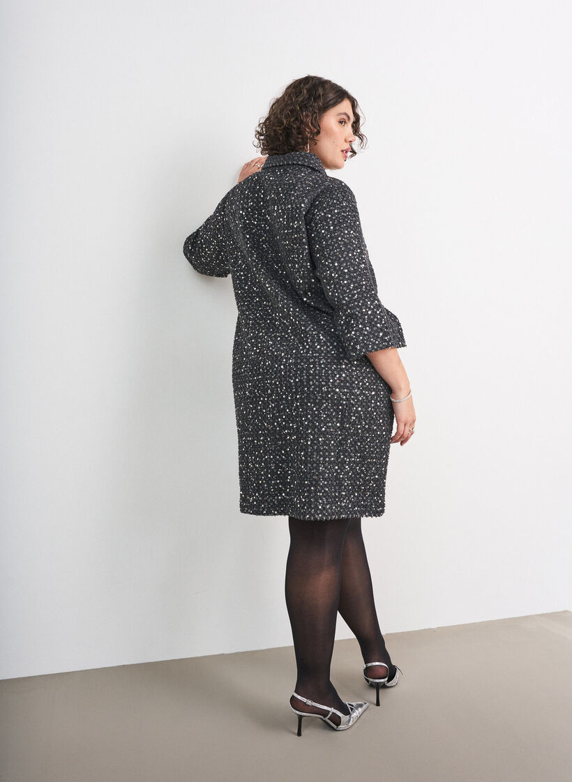 Kl&auml;nning i denim med paljetter och 3/4-&auml;rmar, Svart, Model image number 2