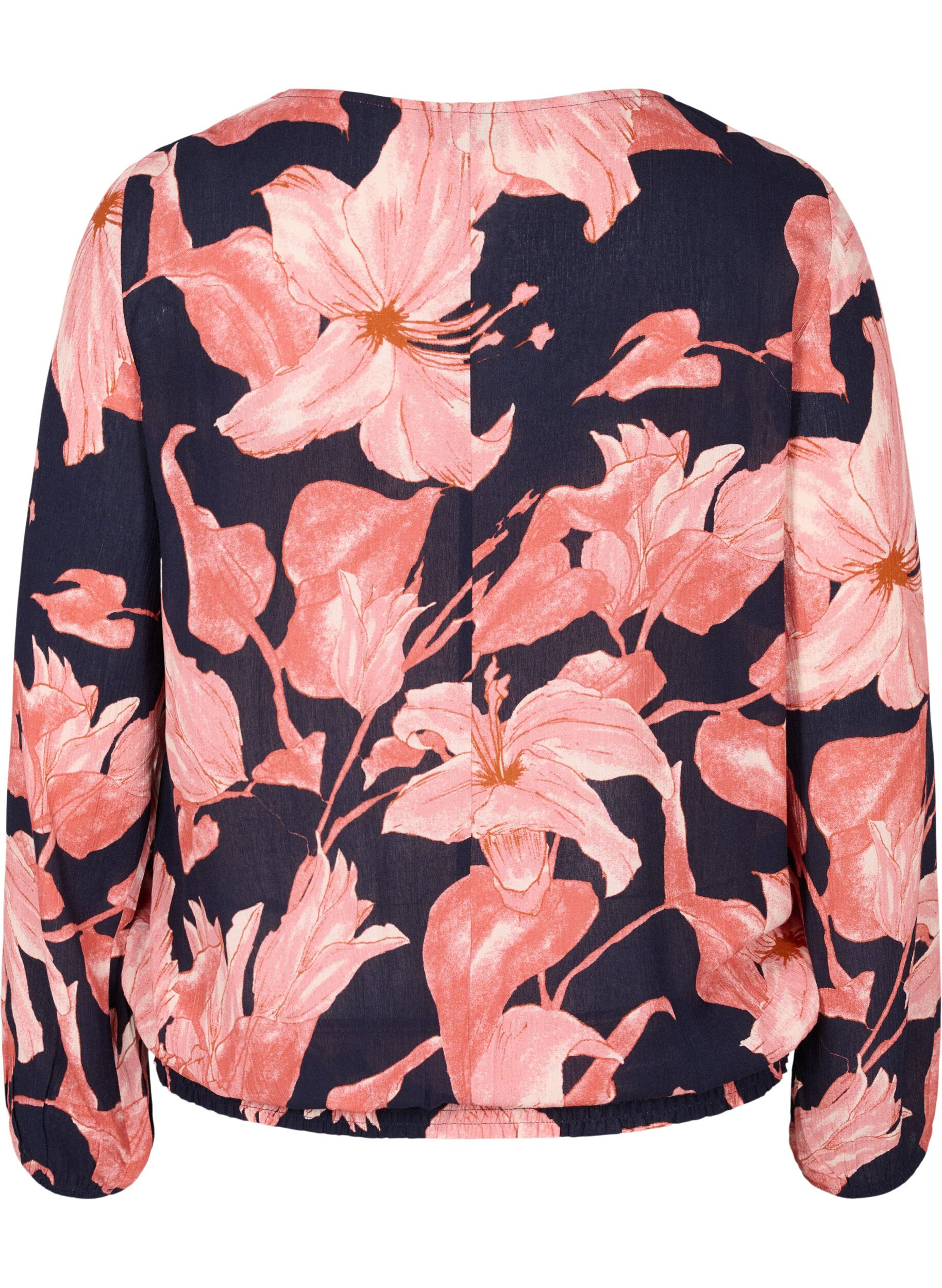 Zizzi Viskosblus med smock, N. Sky Sketch Flower, Packshot image number 1