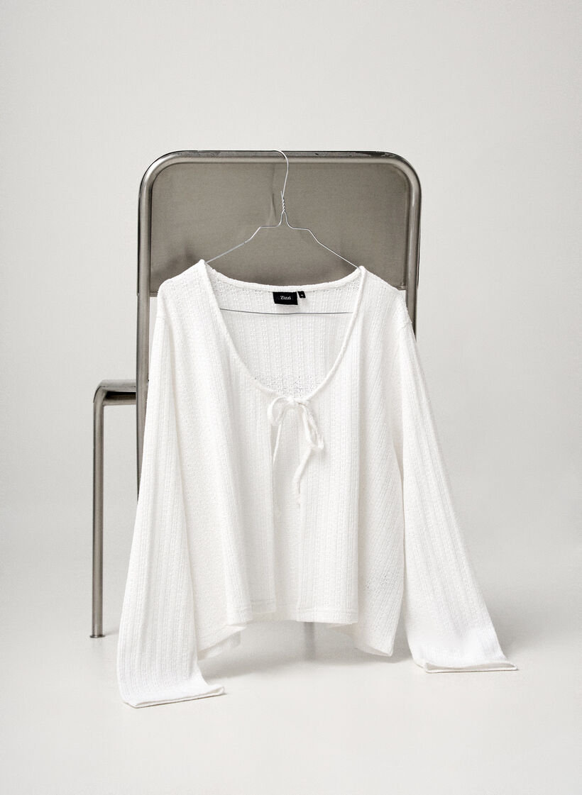 Stickad kofta med textur och knytning framtill, Vit, Image image number 0