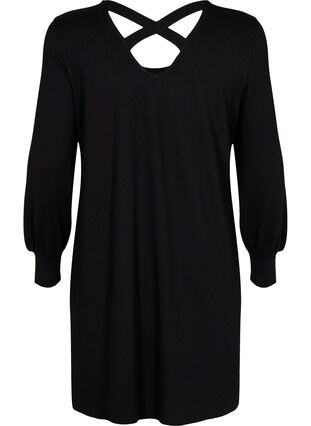 Långärmad klänning med korsad rygg, Black, Packshot image number 1