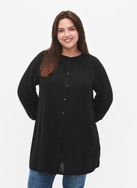 Långärmad tunika med smockdetaljer, Black, Model