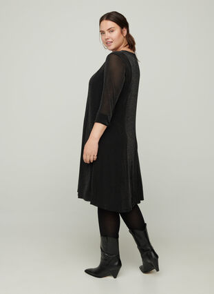 Långärmad klänning med glitter, Black, Model image number 1