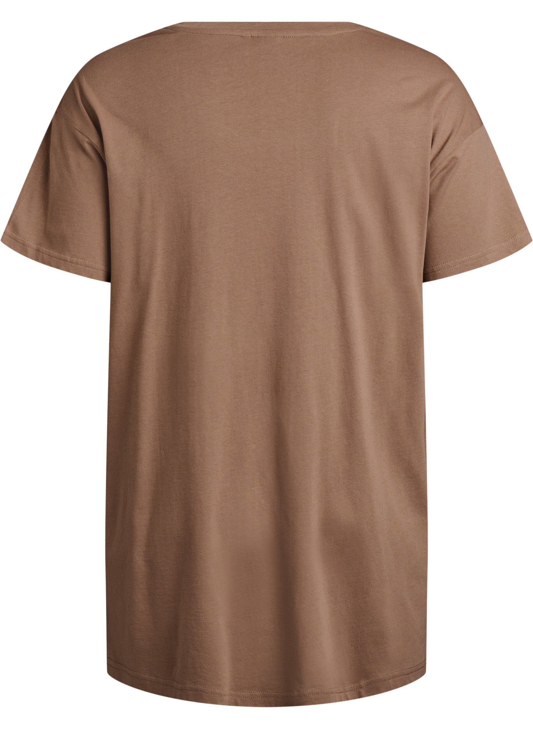 Zizzi L&aring;ng natt-t-shirt i ekologisk bomull med tryck, Beige, Packshot image number 1
