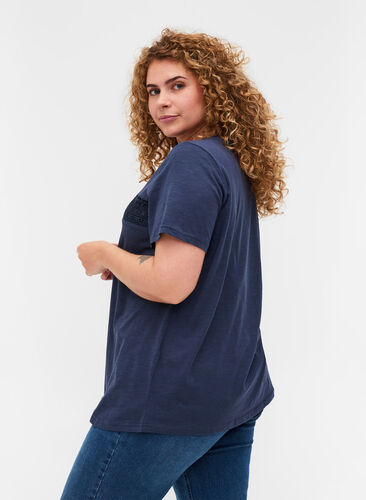 T-shirt i bomull med spets, Blue Nights, Model image number 1