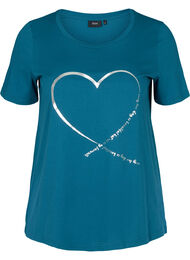 Kortärmad t-shirt med print, Blue Coral