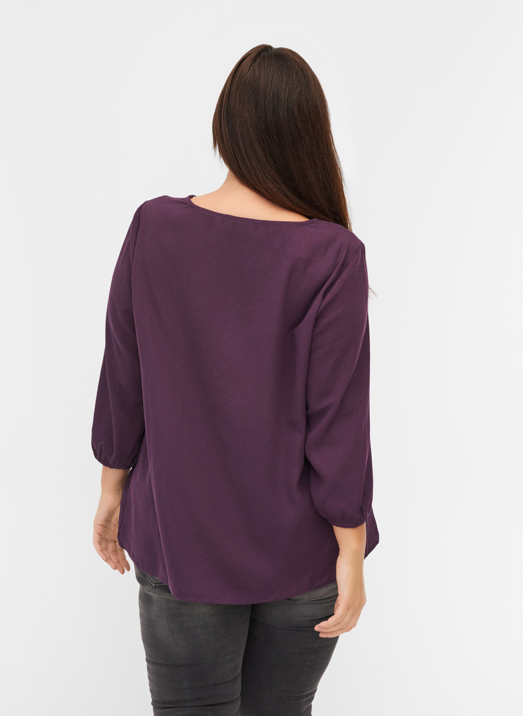 Zizzi Enf&auml;rgad blus med spets och 3/4 &auml;rmar, Plum Perfect, Model image number 1