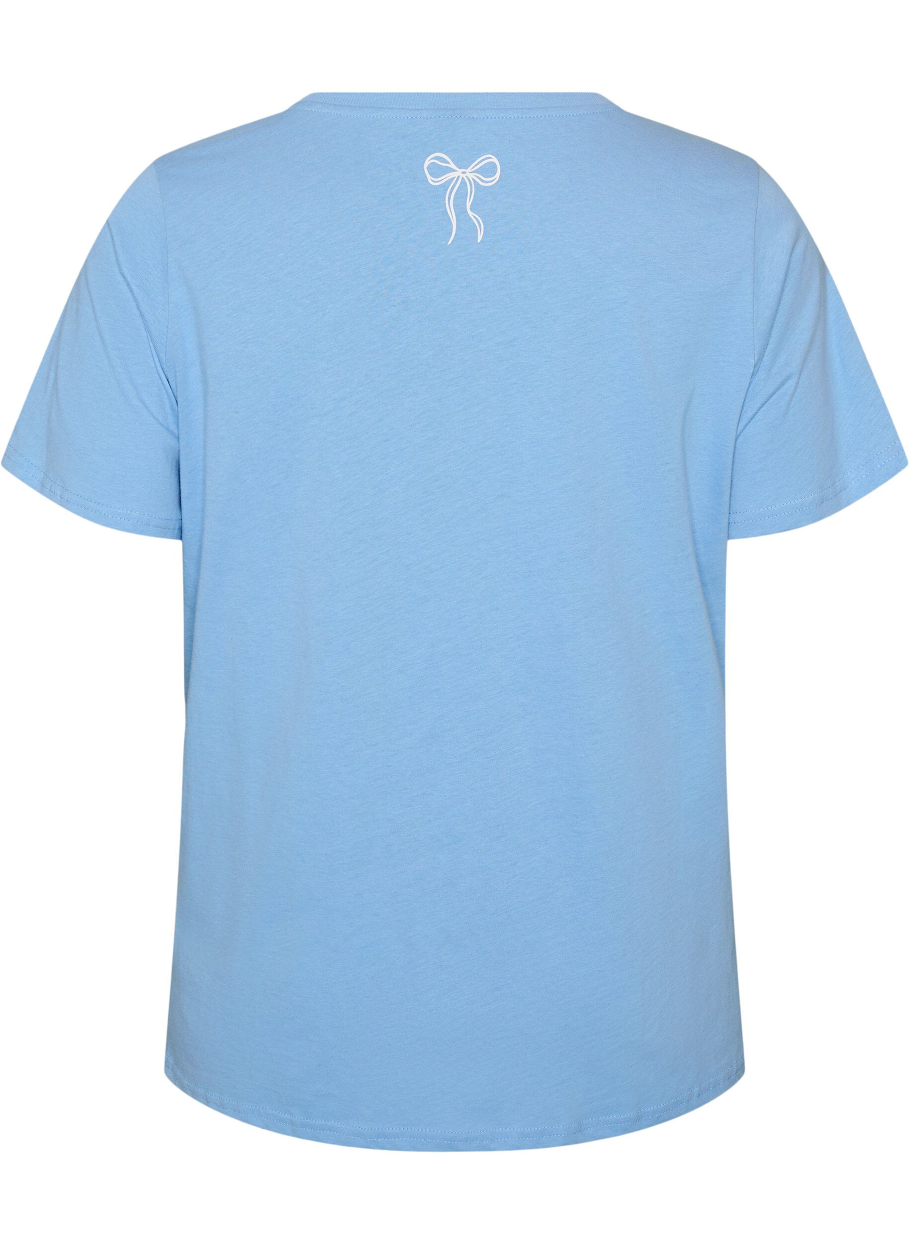 ZizziT-shirt i bomull med v-ringning och tryck framtill, Bl&aring;, Packshot image number 1