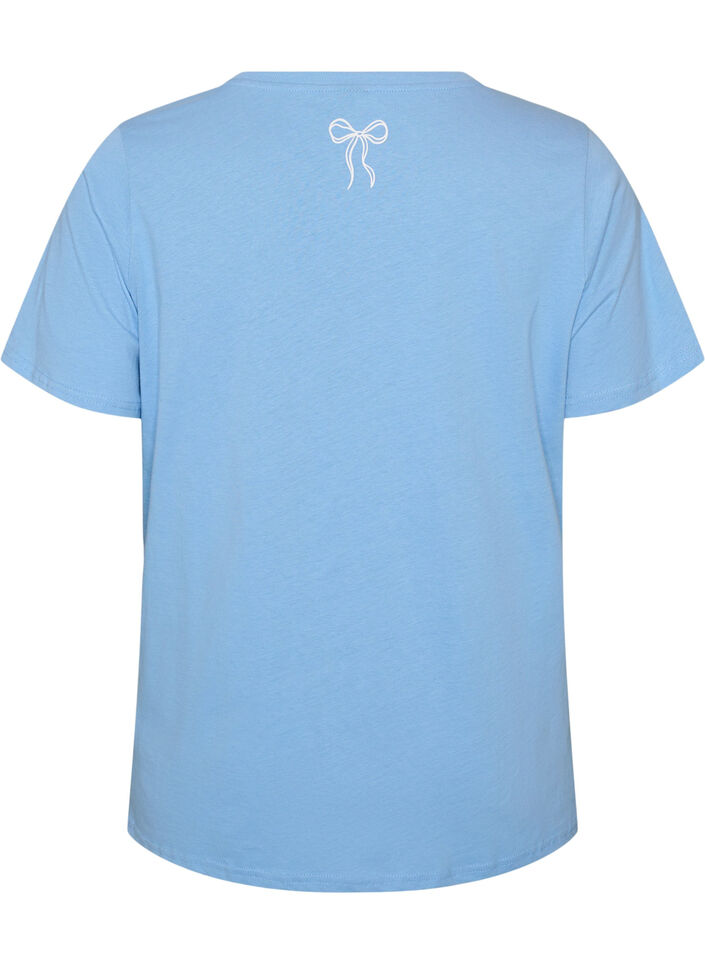 T-shirt i bomull med v-ringning och tryck framtill, Bl&aring;, Packshot image number 1