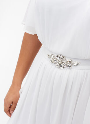 Maxiklänning med draperingar och korta ärmar, Bright White, Model image number 3