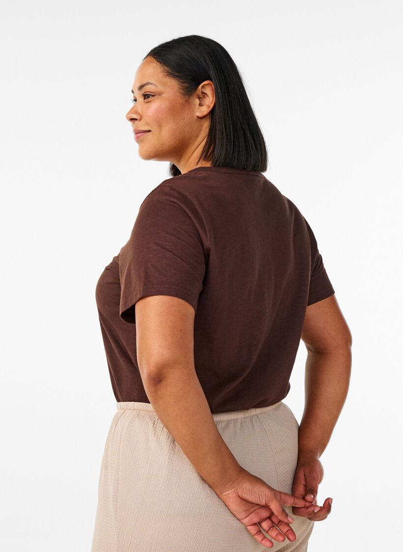T-shirt med knappdetalj, Brun, Model image number 2