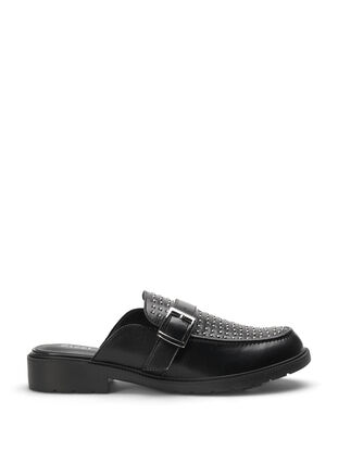 Öppen loafer i läder med nitar, Black, Packshot image number 0