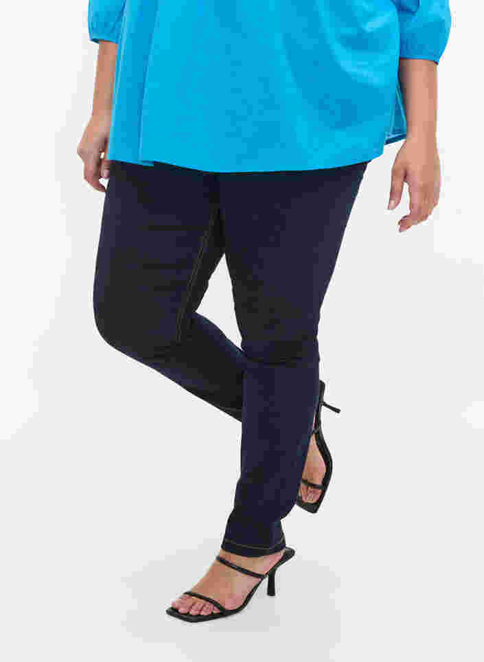 Extra slim Nille jeans med hög midja, Blue denim, Model image number 1