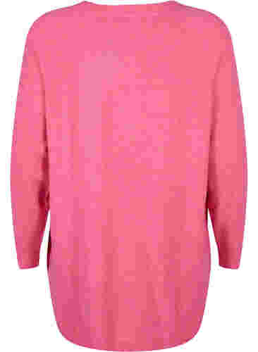 Stickad tröja med knappdetaljer, Hot Pink White Mel., Packshot image number 1