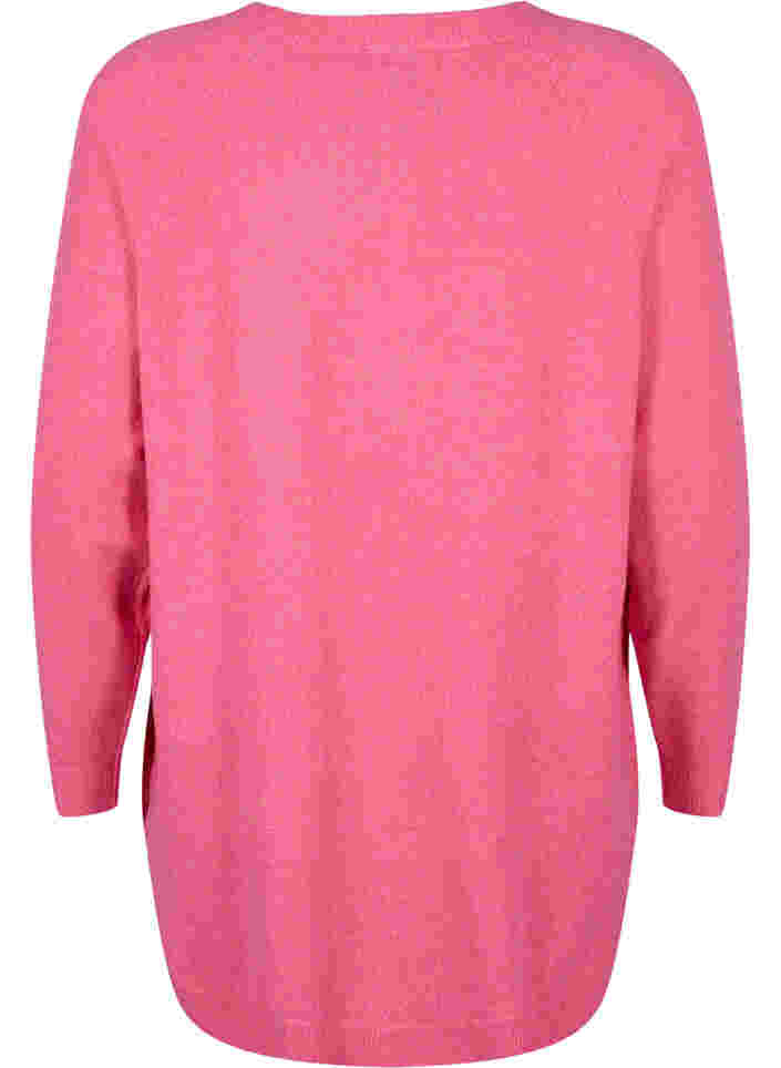 Stickad tröja med knappdetaljer, Hot Pink White Mel., Packshot image number 1