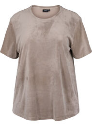 Kortärmad velour t-shirt, Taupe Gray