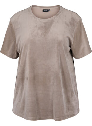 Kortärmad velour t-shirt, Taupe Gray, Packshot image number 0