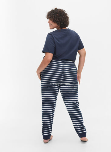 Pyjamasbyxor i bomull, Navy Blazer Stripe , Model image number 0