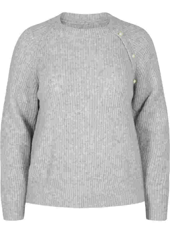 Melerad stickad tröja med pärlknappar, Light Grey Melange, Packshot image number 0