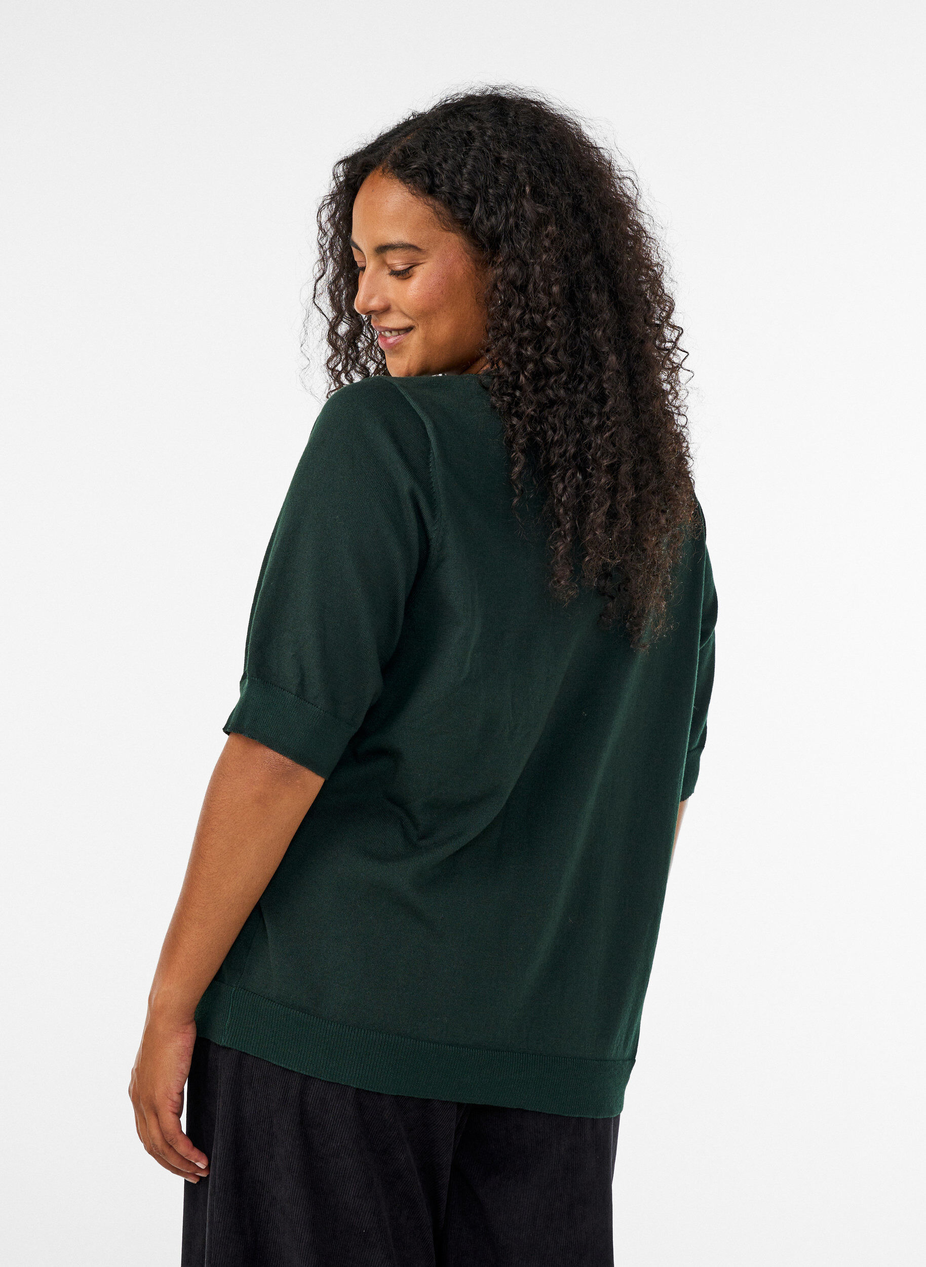 ZizziFinstickad blus med korta &auml;rmar, Gr&ouml;n, Model image number 2