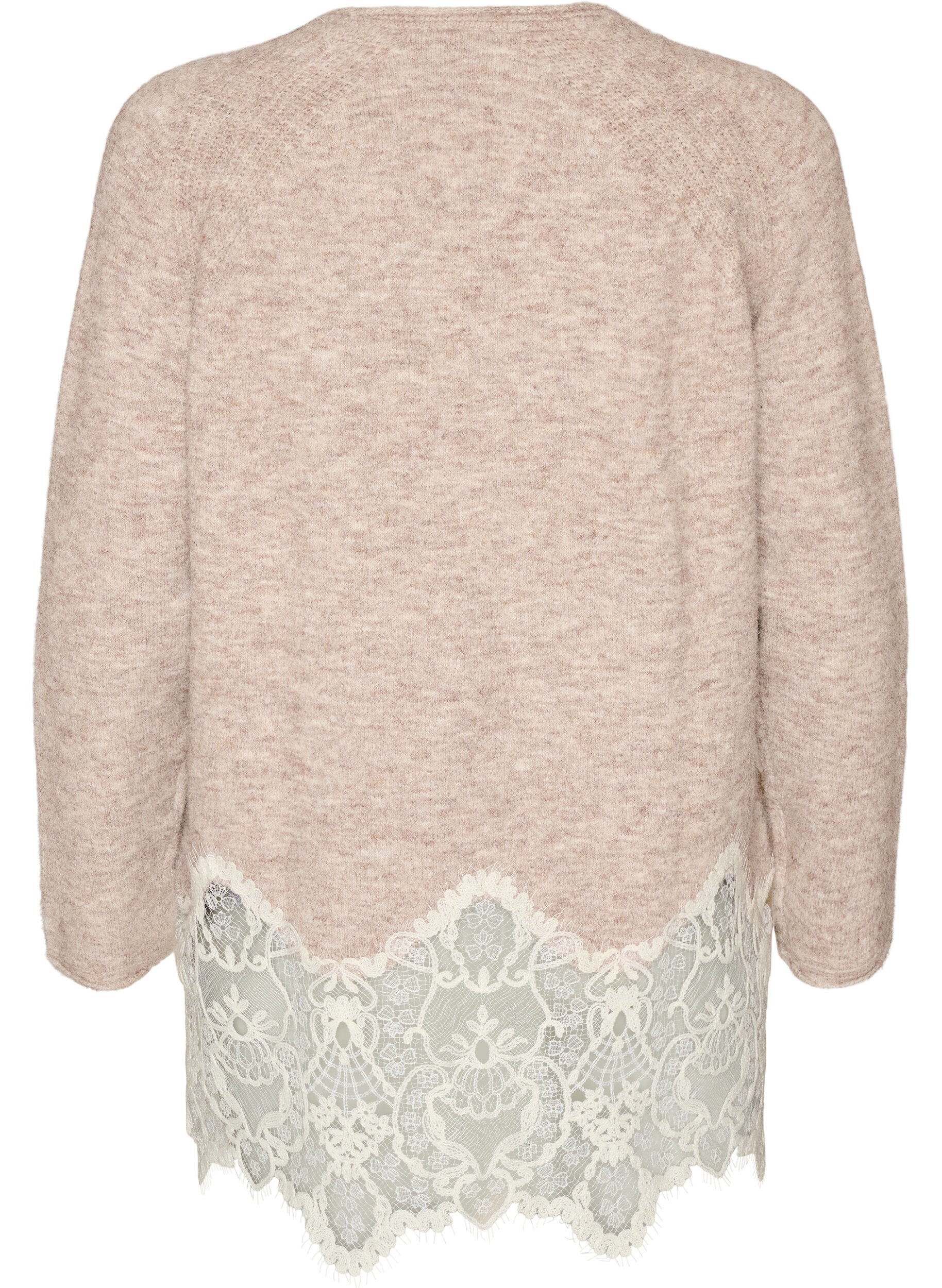 ZizziStickad blus med raglan&auml;rmar och bred spetskant, Beige, Packshot image number 1
