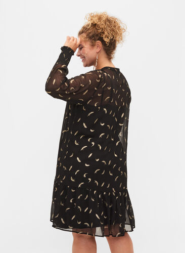 A-linjeformad klänning  med smock i ärm, Black, Model image number 1