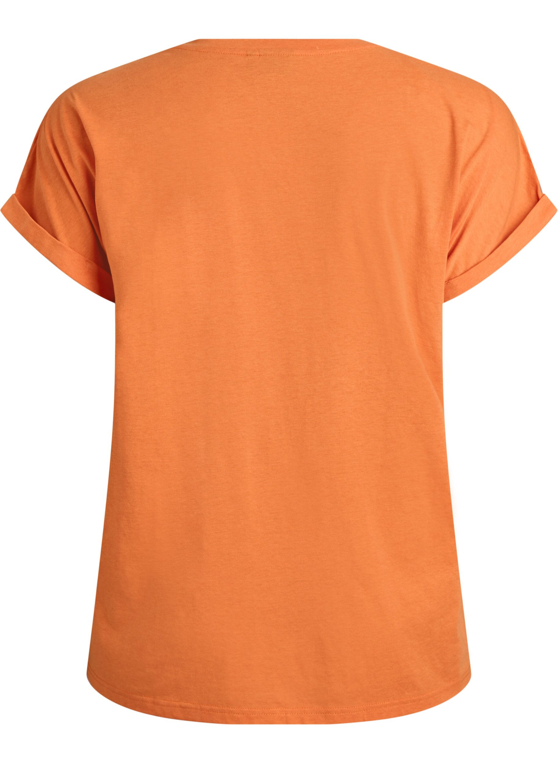 ZizziKort&auml;rmad t-shirt i bomullsmix, Orange, Packshot image number 1