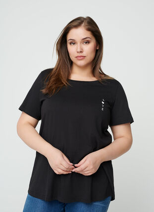 Kortärmad t-shirt i bomull, Black w. Love, Model image number 0