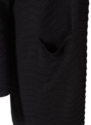 Lång stickad cardigan med mönster, Black, Packshot image number 3