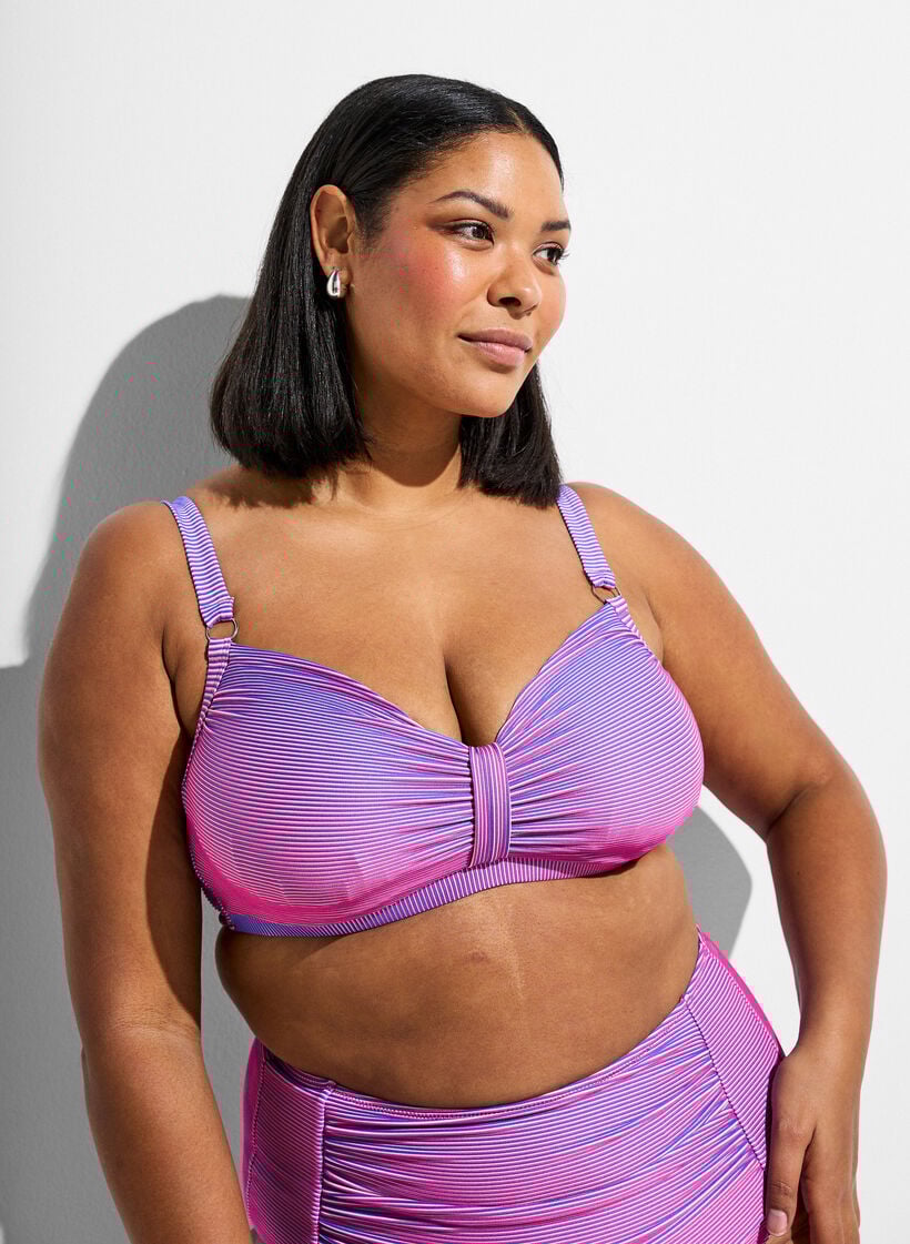 Randig bikinitopp med bygel, Rosa, Model image number 0