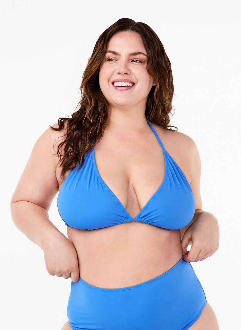 Enfärgad triangel-bikinitopp, Blå, Model image number 0